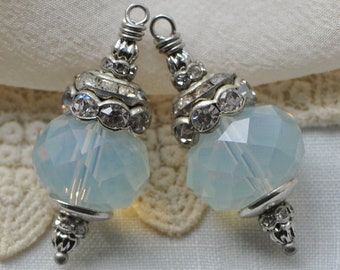 Kit to make 2 Pieces Glass Crystal Opal Drops Faceted Rhinestone Charms Pendants Silver Toned