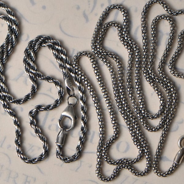 1 Piece Sterling Silver Chain Necklace 20" Long Snake Popcorn Chain or 18" Long Rope Chain You Choose