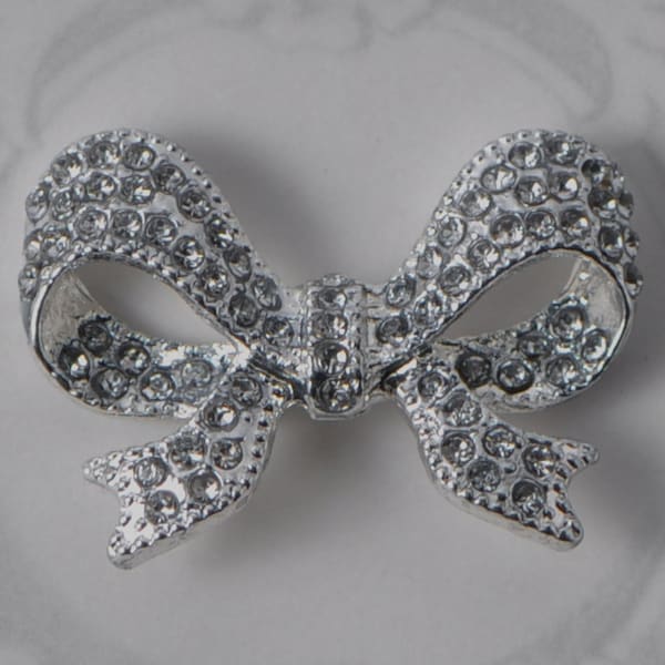 1 Piece 1940's New Old Stock Pot Metal Paste Rhinestone Bow Knot Ribbon Silver Toned Pot Metal