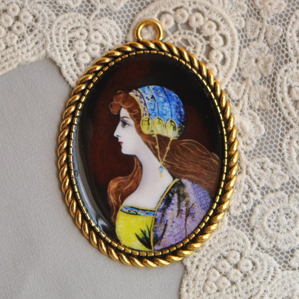 Vintage Enamel Reproduction of Hand Painted Original Limoges France Lady Profile Portrait 2E