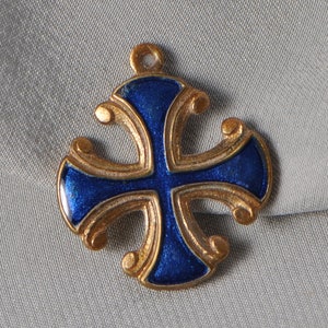 Small Maltese Cross Medieval Gothic Style Metallic Royal Blue Surfer's Cross Christian Enameled Brass Charm