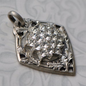 Vintage French Open Work with Faux Diamonds and Leaf Motif Pendant Medal Made in France JAT