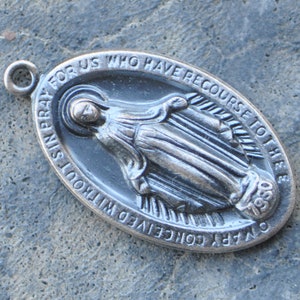 Vintage Religious Medal St Saint Mary Virgin Oval Catholic Religious Christian Sterling Silver Plated Brass Heavy Medal