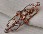 Vintage French Filigree Bracelet Link Antique Gold Toned Flat Back Raw Brass Die Casting Stamping Neoclassical Style 1 Piece 447J