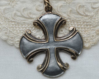 Small Maltese Cross Medieval Gothic Style Metallic Pewter Enameled Surfer Cross Christian Gold Tone Brass Charm