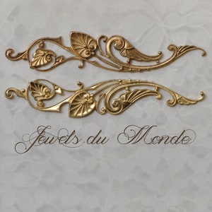 2 Pieces Art Nouveau Style Brass Stamping French Flourish Findings Raw Brass Die Castings for Enameling 336J 337J