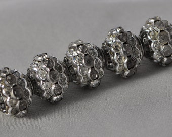 5 Pieces Large Vintage 12 X 15 mm Rhinestone Antique Silver Tone Rondelle Beads Antique 5 Pieces