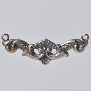 Vintage French Rococo Style Ornate 2 Bail Pendant Sterling Silver Plated Brass 376J