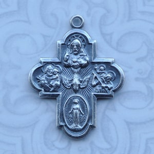 Vintage Religious Medal St Saint Mary Virgin Jesus Catholic Cross Christian Sterling Silver Plated Brass Heavy Medal