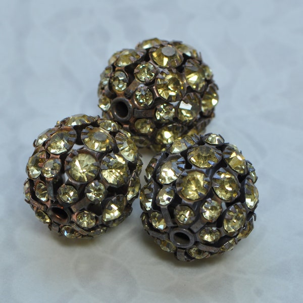 20 mm Crystal Large Vintage Rhinestone Bead Balls Antique Gold Tone