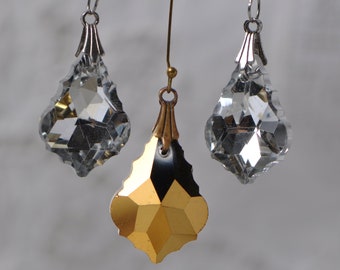 1 Piece Small Baroque Metallic Crystal Drop Faceted Glass Charms Antique Silver or Antique Gold Pendants Brass Bail