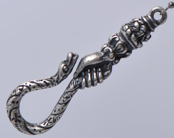 Vintage Sterling Silver Plated Metal Hand Holding a Serpent Pocket Watch Chain or Necklace Hook