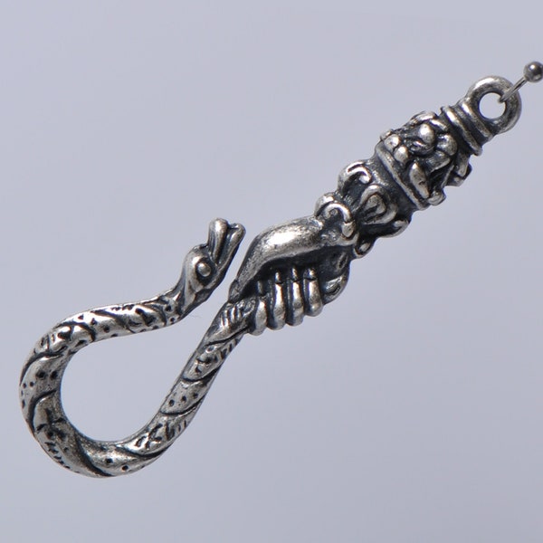 vintage Argent Sterling Plaqué Métal Main Tenant une Chaîne de Montre de Poche Serpent ou Collier Crochet