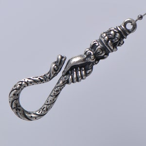 Vintage Sterling Silver Plated Metal Hand Holding a Serpent Pocket Watch Chain or Necklace Hook