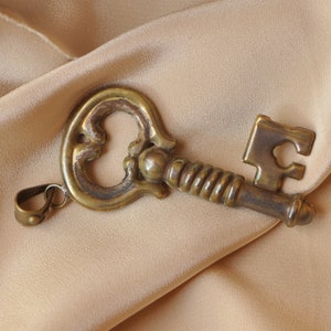 Vintage 3D Key Pendant Victorian Style Brass Fob