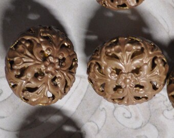 Large Antique Filigree Dapped Dome for Enameling French Lace Raw Brass 1 Piece 394J
