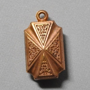 Small Vintage French Locket or Fob Pendant Charm Finding Ornate Raw Brass Stamping 2 Pieces 296J
