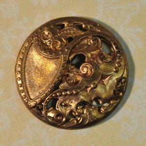 Vintage French Ornate Shield Heraldry Button or Pendant Finding Raw Brass Die Casting 1 Piece 172J