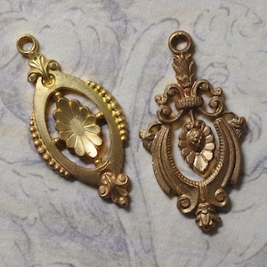 Vintage French Etruscan Style Charm Pendant Earring Finding Raw Brass Flat Back 1 Piece 2 Styles 322J 354J