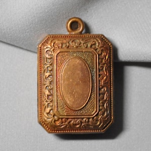 Vintage French Locket or Fob Pendant Charm Finding Ornate Raw Brass Stamping 2 Pieces 392J