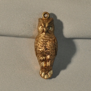 Vintage French 3D Owl Bird Pendant Charm Stamping for Assemblage Jewelry Raw Brass 162J - 163J