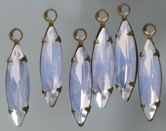 6 Pink Opal Navette Drops 4 X 15 mm Rhinestone Charms Pendants Foil Back Choose from Flemish Grey or Antique Gold Settings