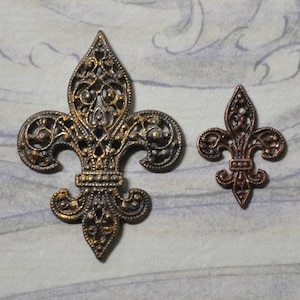 Vintage Ornate French Fleur de Lis Filigree Brass Stamping Made from Antique Tooling 1 Piece 2 Sizes 497J - 498J