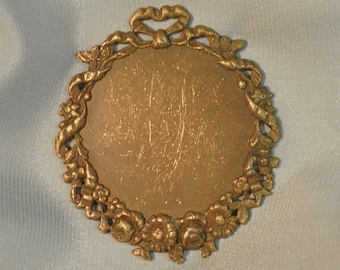 Vintage French Ribbon and Floral Style Brass Closed Back Portrait Setting 102J 103J