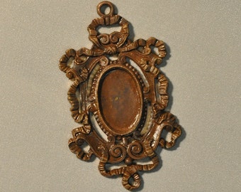 Vintage French Ornate Ribbon Baroque Brass Closed Back Stone or Portrait Setting Die Casting 300J