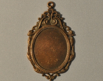 Vintage French Ornate Baroque Raw Brass Closed Back Portrait Setting 6J