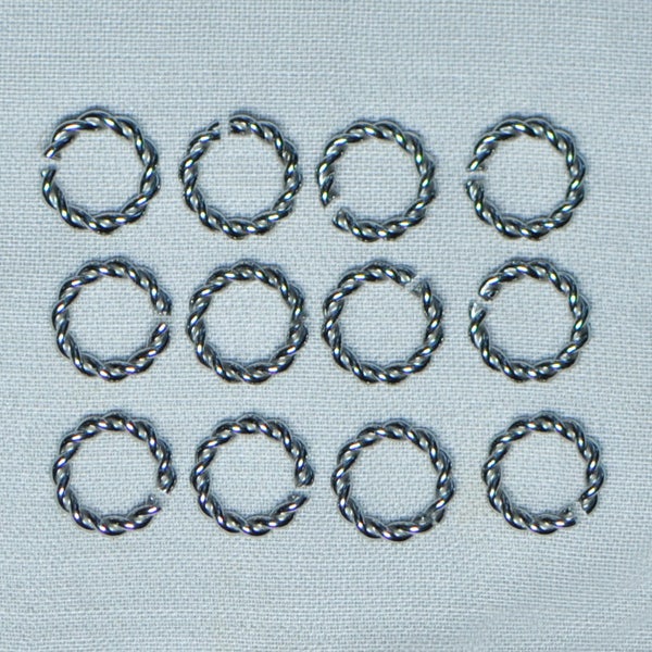 8 mm Twisted Open Jump Rings 20 or 50 Pieces Silver Tone Stainless Steel for Strength  Q12