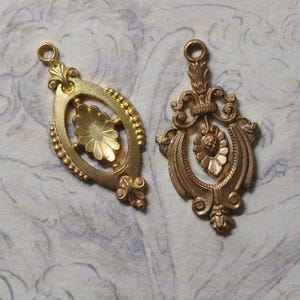 Vintage French Etruscan Style Charm Pendant Earring Finding Raw Brass Flat Back 1 Piece 2 Styles 322J 354J