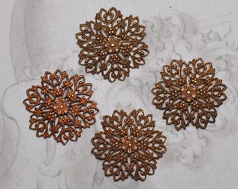 Tiniest Gossamer Vintage French Filigree Chain Link or connector Snowflake Pattern Gold Toned Raw Brass Stamping 1 Piece 481J