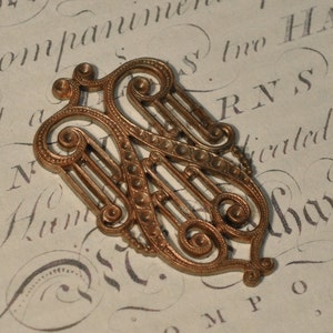 Instrumento musical vintage francés con pasta de diamantes de imitación, lira, latón macizo en tono dorado, accesorio de joyería, 1 pieza, 230J
