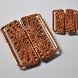 Vintage Art Deco French Belt Buckle Gold Toned 1930&#39;s Raw Brass 1 Set 2 Styles 410J - 411J