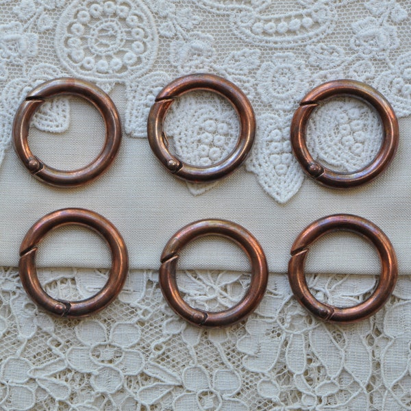 Large Antiqued Copper Tone Spring Rings Clasps Vintage Style 6 Pieces