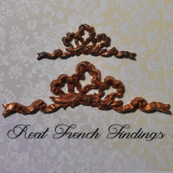 Vintage French Louis XV Quinze Rococo Ornate Ribbon Bow Brass Stamping or Die Casting 178J 306J