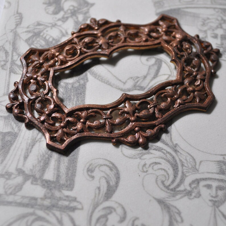 Vintage French Filigree Fleur de Lis Shoe Buckle Finding Gold Toned Thick Raw Brass Stamping 1 Piece 320J