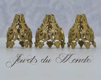 16 mm Diameter X 19 mm Long 10 Pieces French Repossé Filigree Bead Caps Raw Brass Antique Victorian Style