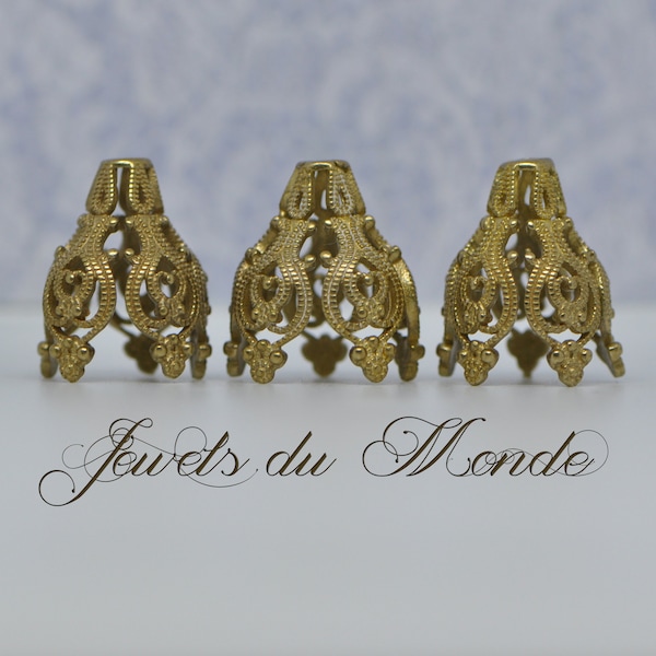 16 mm Diameter X 19 mm Long 10 Pieces French Repossé Filigree Bead Caps Raw Brass Antique Victorian Style