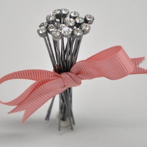 Rhinestone Head Pins Antique Silver Tone Vintage Look 20 Gauge White Metal 2 1/4 Inches Long 20 Pieces