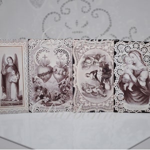 Antike französische Gebetskarte Reproduktionen Mary Jesus Sacred Heart Originale Made in France D002