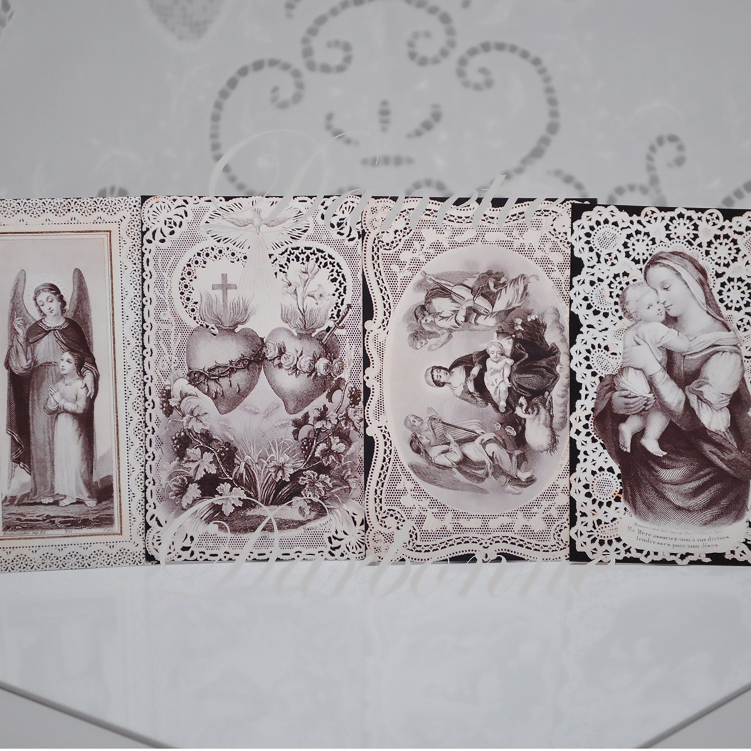 Carte de Prière Français Antique Reproductions Marie Jésus Sacré-Cœur Originaux Fabriqué en France D