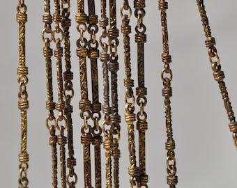 18 Inches Vintage Bar Chain (46 cm) Long Embossed Patterned Gold Plated Metal 3.5 mm Wide
