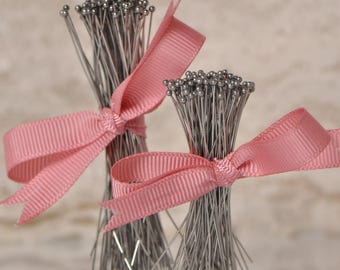 2 Sizes Long Ball Head Pins Stainless Steel Dull Silver Vintage Look 100 Pieces 24 Gauge 2 1/8 or 2 3/4 Inches Long 1.5 mm Ball