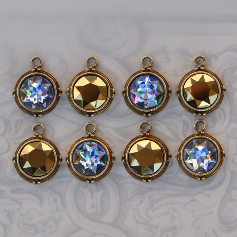 2 Pieces 10mm Diameter Rhinestone Drops Pendants Charms Aged Etsy