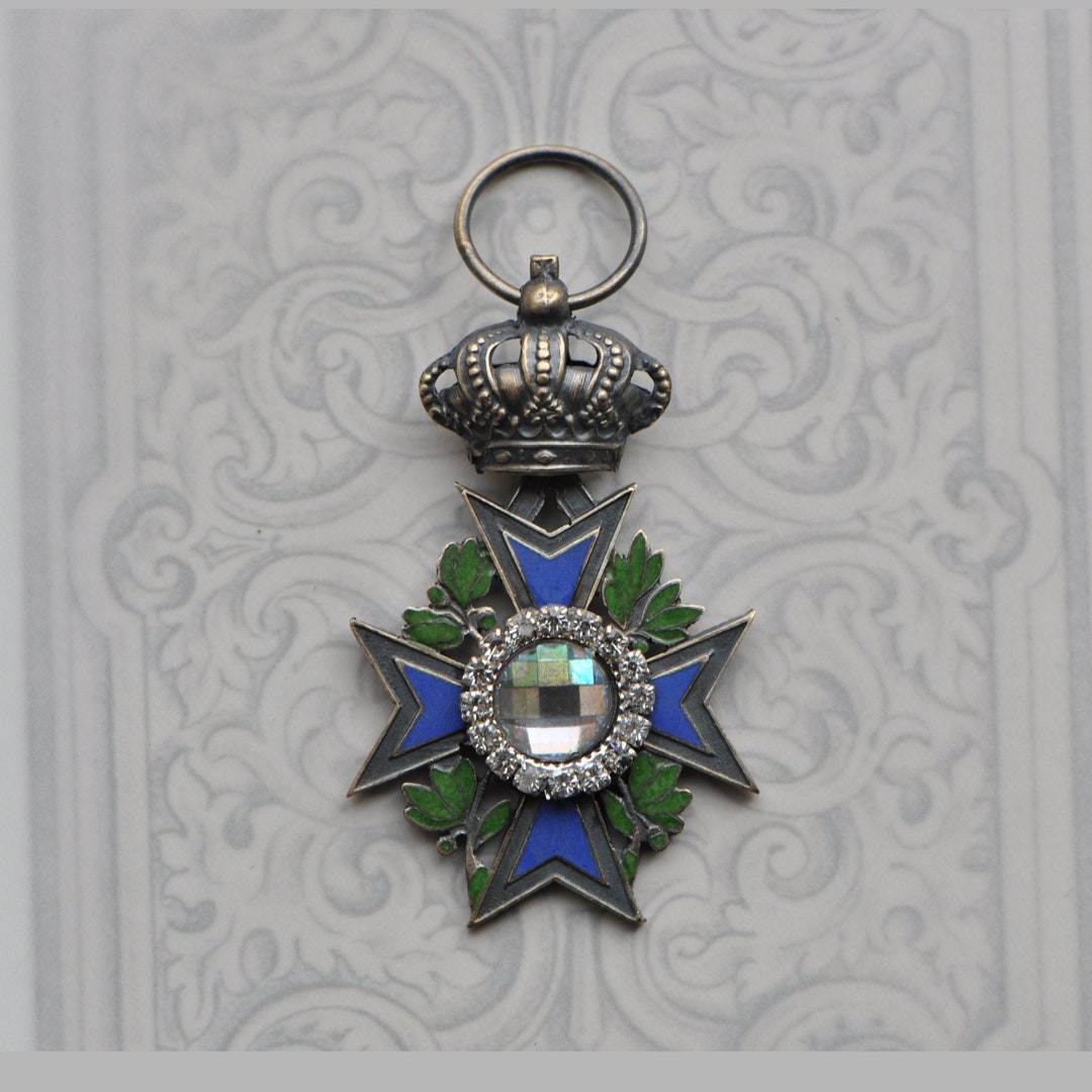 vintage-french-military-medal-crown-maltese-cross-blue-and-green-enamel