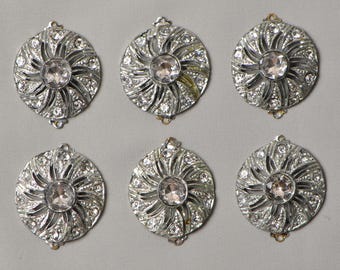 Pair of Vintage 1940's Pot Metal and Paste Dress Clips Antique Silver Tone Metal 2 Pieces