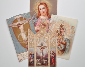 Antique French Prayer Card Reproductions Virgin Mother Mary Jesus Christ Sacred Heart Originals Made in France D003