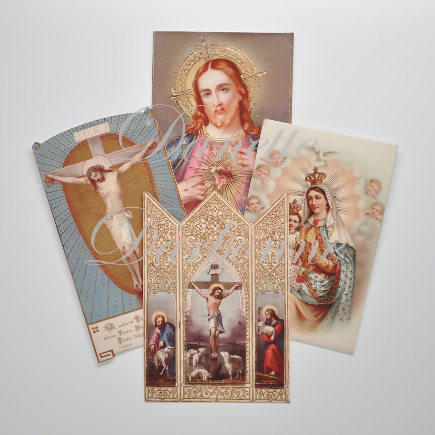 Carte de Prière Français Antique Reproductions Vierge Mère Marie Jésus-Christ Sacré-Cœur Originaux F